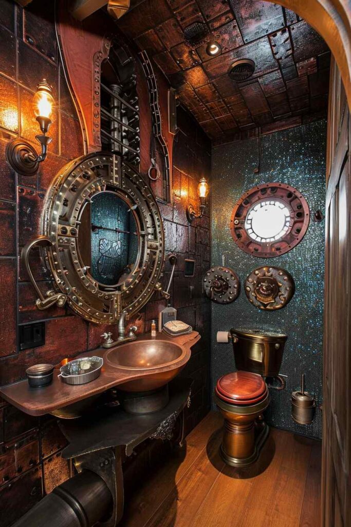 44 Steampunk Bathrooms with an Industrial Twist (Concept Interiors) - Steampunk Industrial Bathroom Inspiration