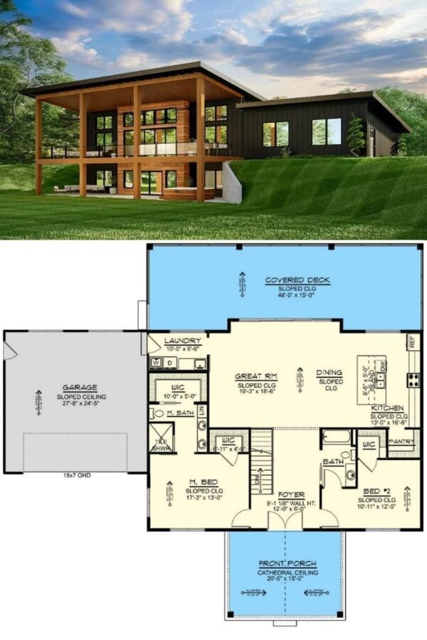 2-Bedroom Mid-Century Modern Single-Story Mountain Home with Gabled ...
