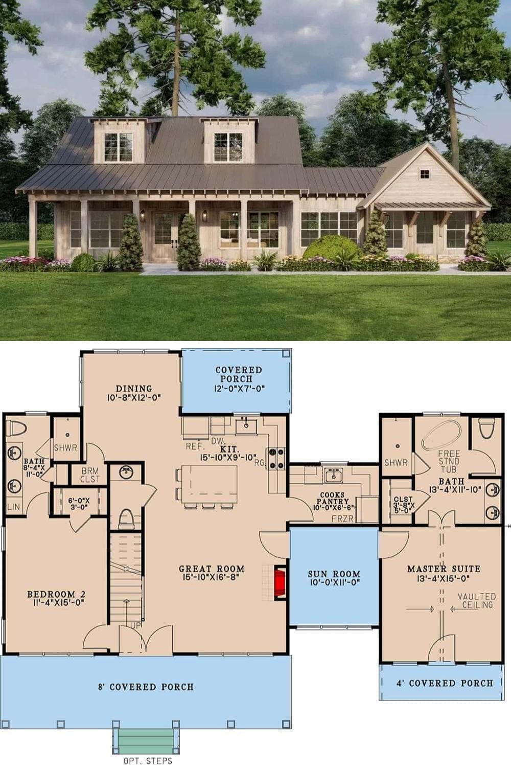 3-Bedroom Rustic Two-Story Home with Front Porch and Bonus Room (Floor ...