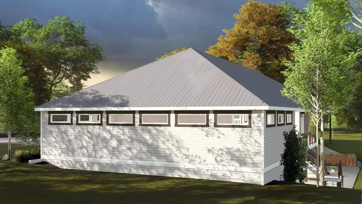 Right view with clerestory windows flooding the sports court with abundant sunlight.