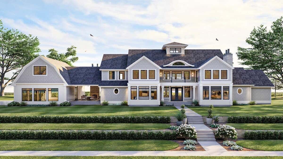 4-Bedroom Contemporary Style Two-Story Home for a Wide Lot with Covered Patio and Balconies
