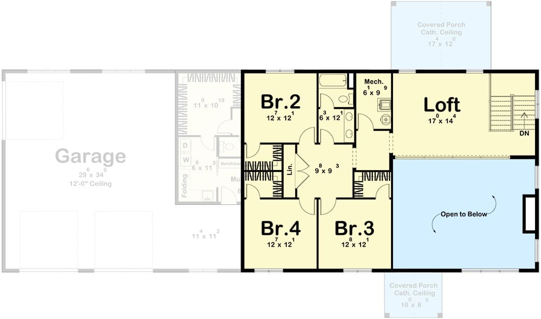 Second level floor plan with three bedrooms, office, and a loft.