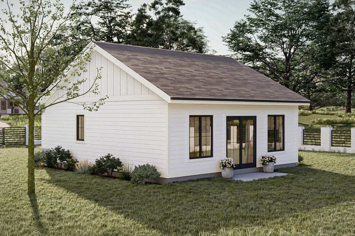 Rear-right view with sliding glass doors and an open patio.