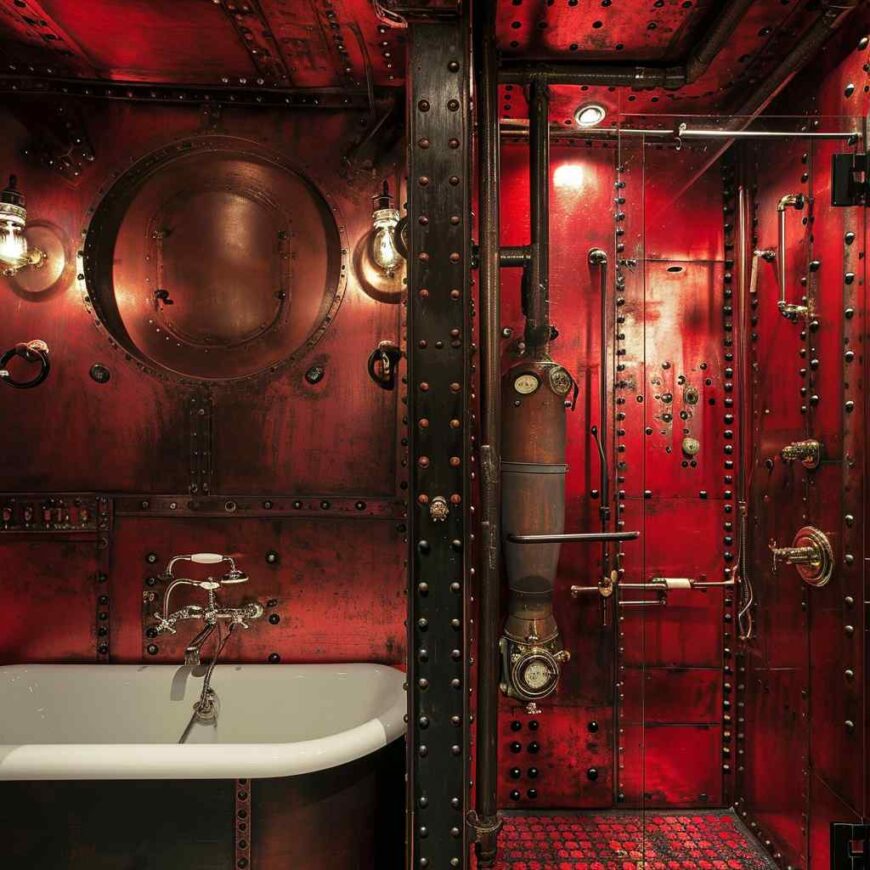 44 Steampunk Bathrooms with an Industrial Twist (Concept Interiors) - Steampunk Industrial Bathroom Inspiration