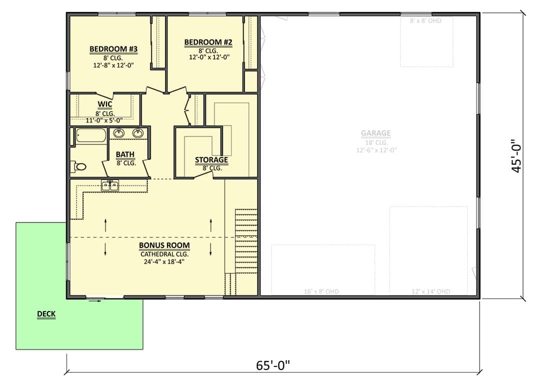 Second level floor plan with four bedrooms, a flex space, laundry, and an ADU above the garage.