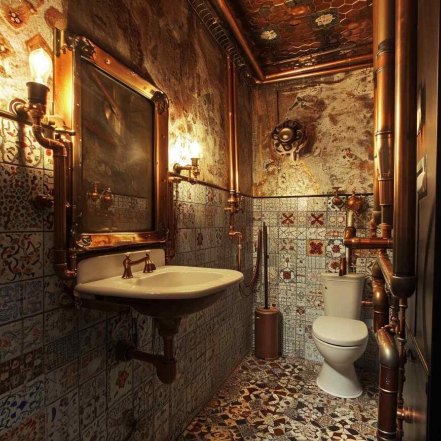 39 Steampunk-Industrial Bathrooms Conjure Up Victorian Visions and Pipe ... - Steampunk Industrial Bathroom Inspiration