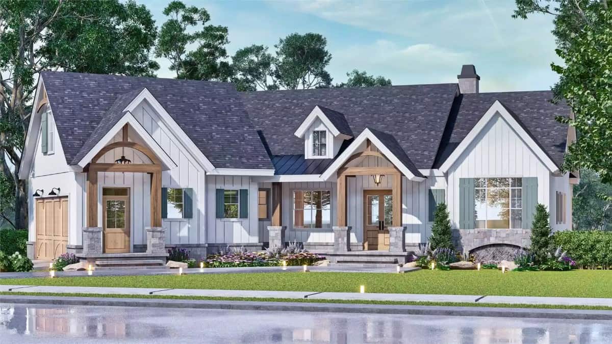 Craftsman Style 3-Bedroom Single-Story Jade Cottage with Bonus Expansion Above the Angled Garage