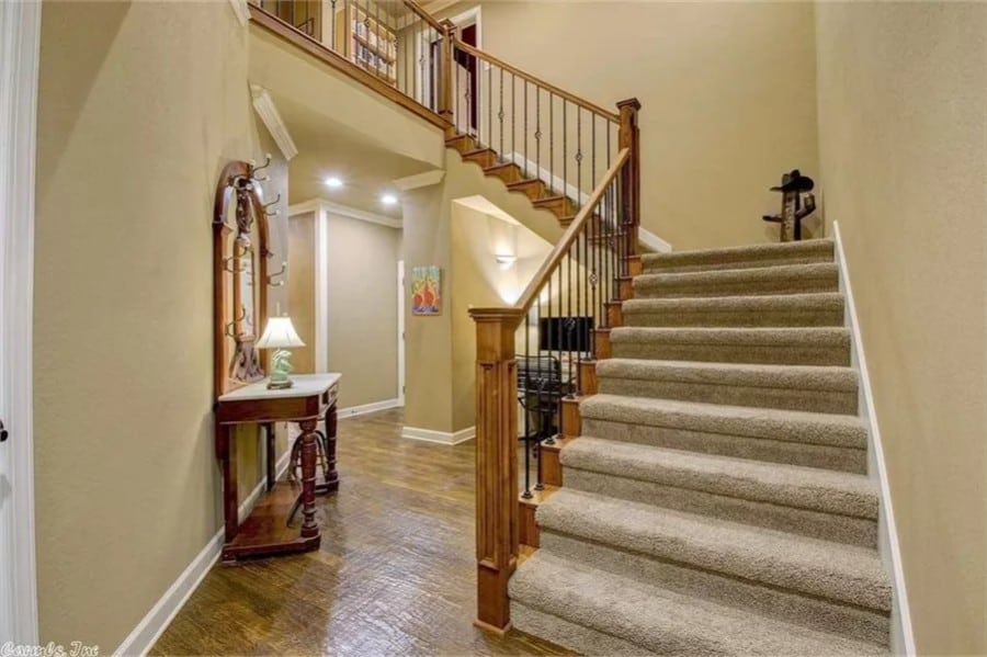Staircase leading to the media room.
