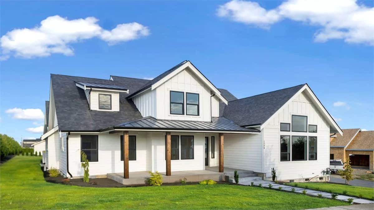 Two-Story Farmhouse Style 5-Bedroom Home with In-Law Suite and Wraparound Porch (Floor Plan)