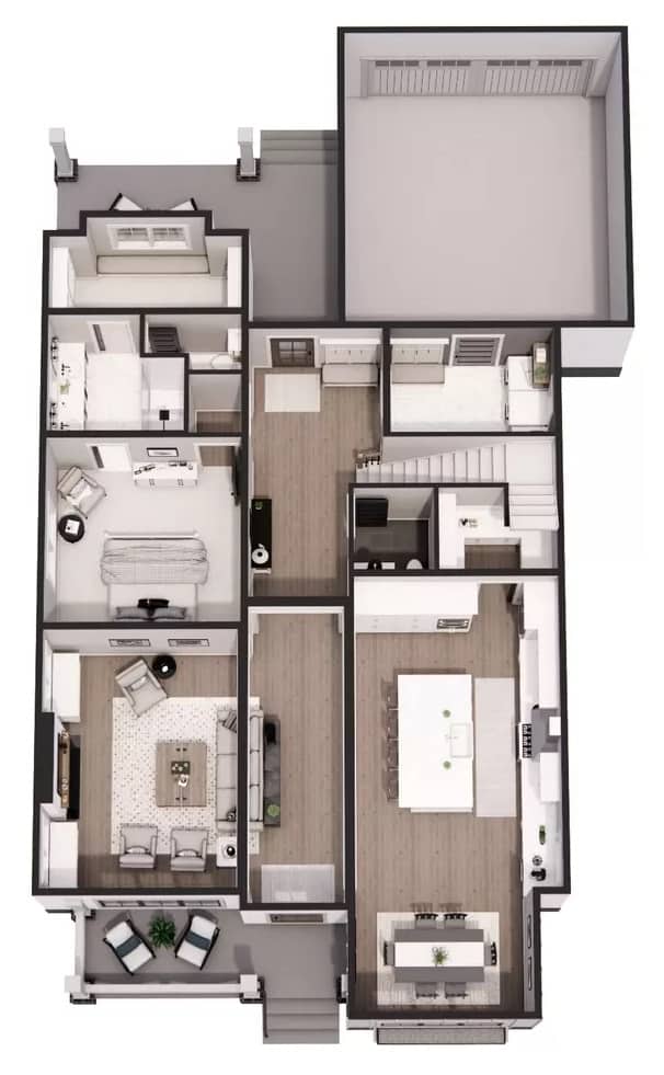 3D main level floor plan