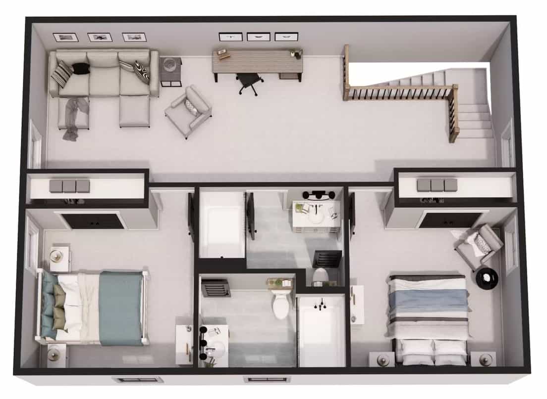 3D second level floor plan