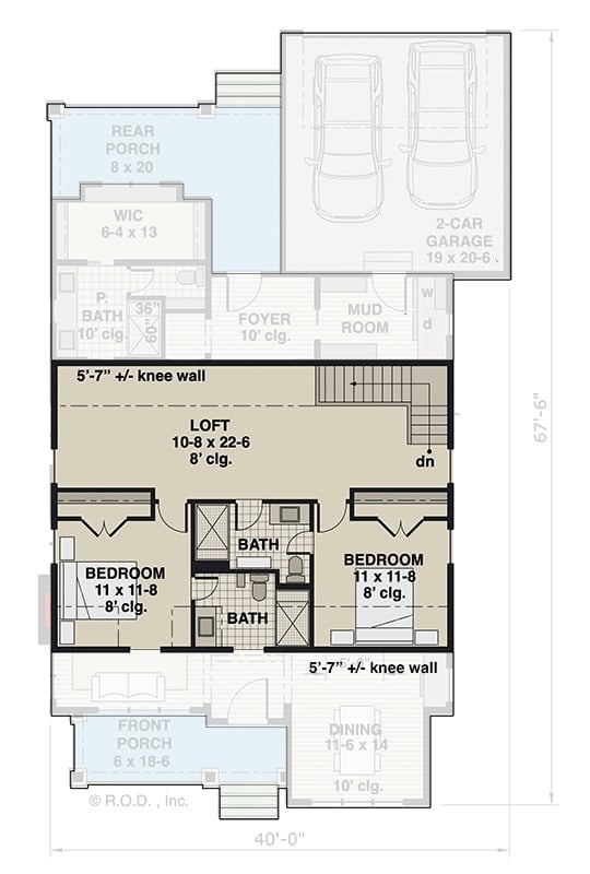 Second level floor plan with two bedroom suites and a loft.