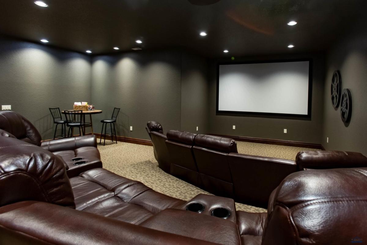 Home theater with custom lights.
