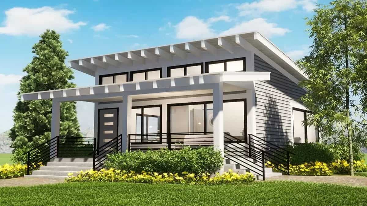 Single-Story Modern 1-Bedroom ADU with Covered Front Porch (Floor Plan)