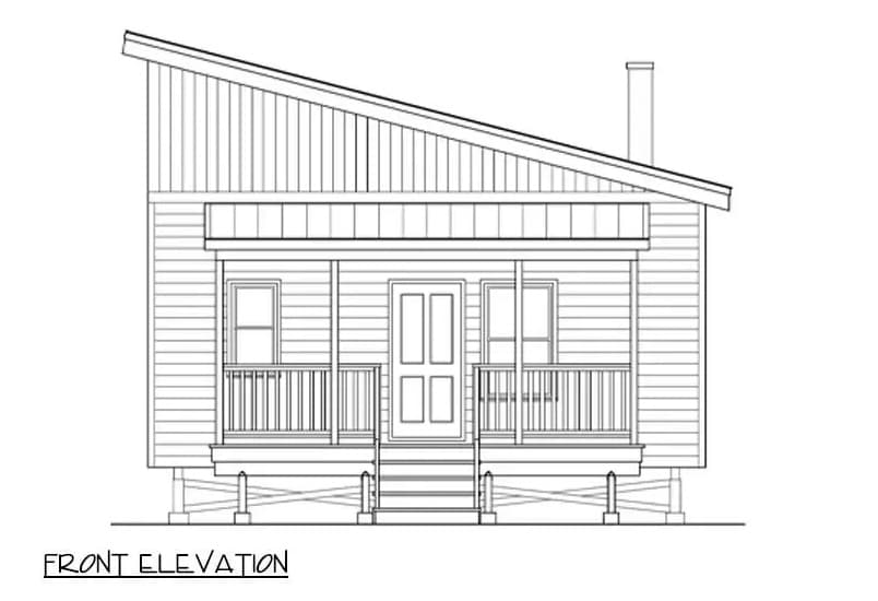 Front elevation sketch of the 2-bedroom modern two-story cabin.