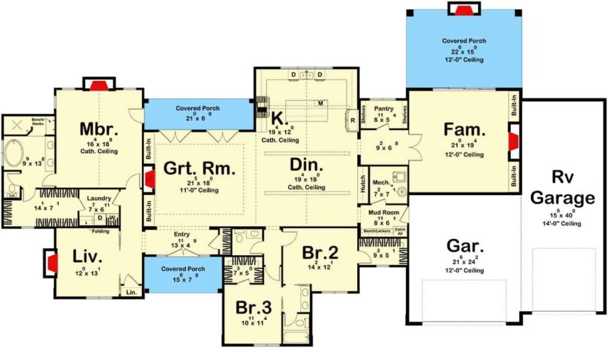 3-Bedroom Transitional Style Single-Story Home for a Wide Lot with RV ...