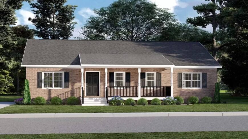 Single-Story Ranch with Front Porch and Three Bedrooms (Floor Plan ...
