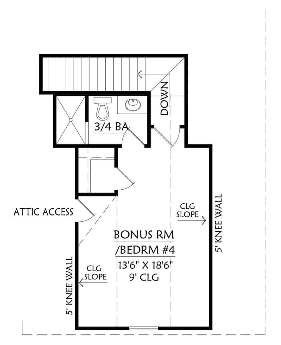 Bonus level floor plan with a walk-in closet and a full bathroom.