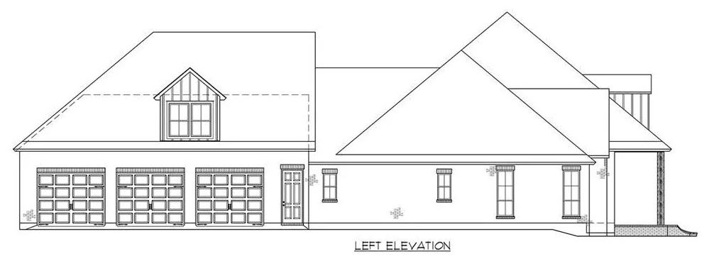 Left elevation sketch of the grand prairie 4-bedroom single-story French country home.