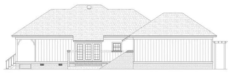 Left elevation sketch of the single-story cottage style 3-bedroom Lucedale home.