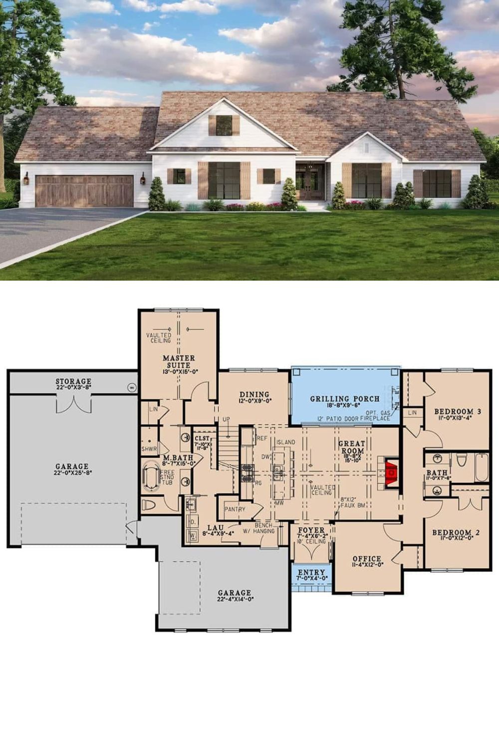Modern Single-Story 3-Bedroom Farmhouse with Bonus Expansion and Open ...