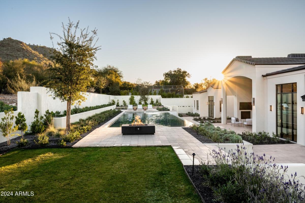 Backyard with a pool.