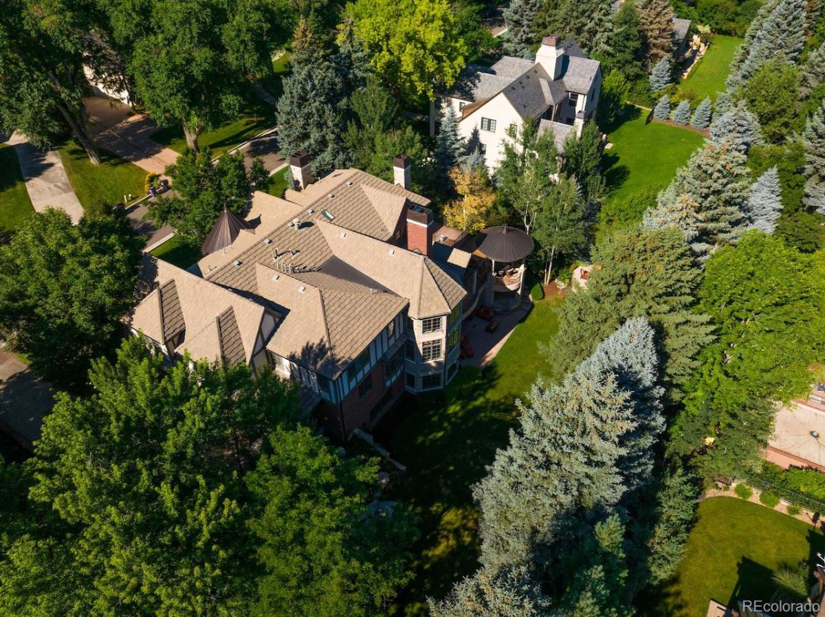 Aerial top view of the mansion.