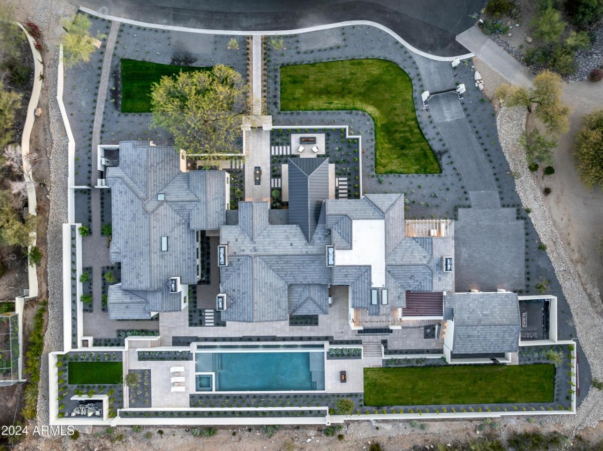Aerial top view of the mansion.