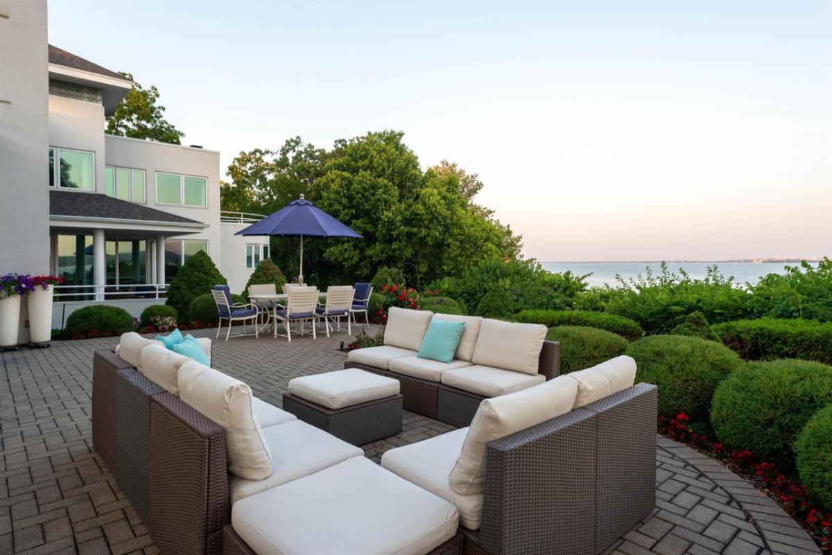 Patio with tables and chairs.