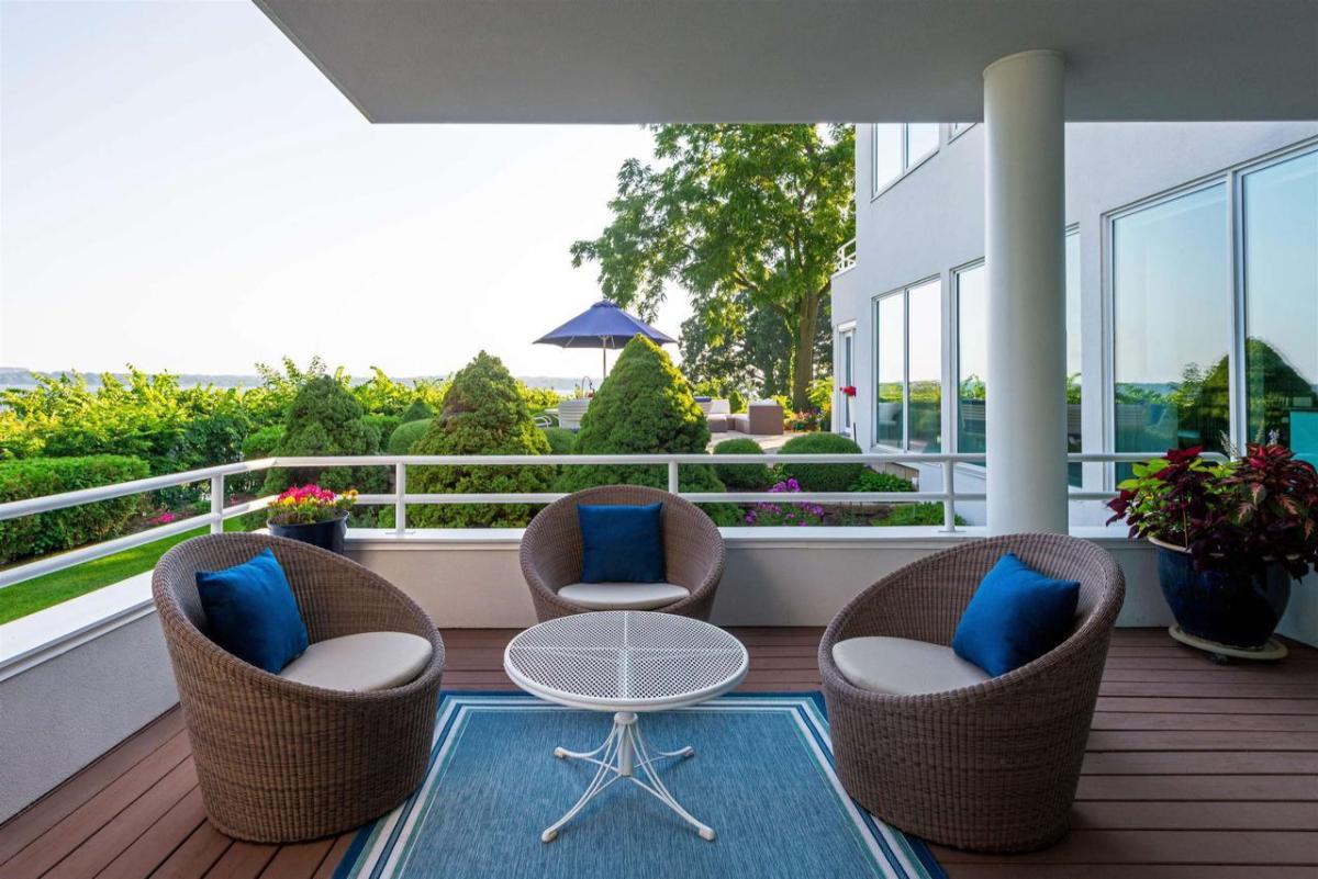 Patio with a table and chairs.