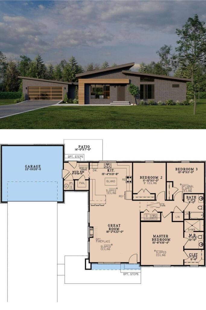 Contemporary Style 3-Bedroom Single-Story Home with Double Garage and ...