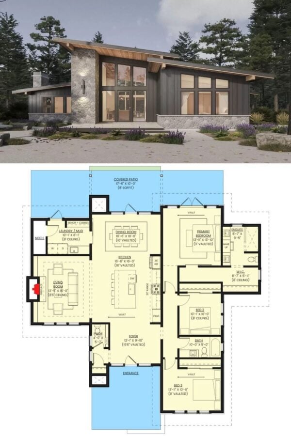3-Bedroom Modern Single-Story Home with Open-Concept Living and Covered ...