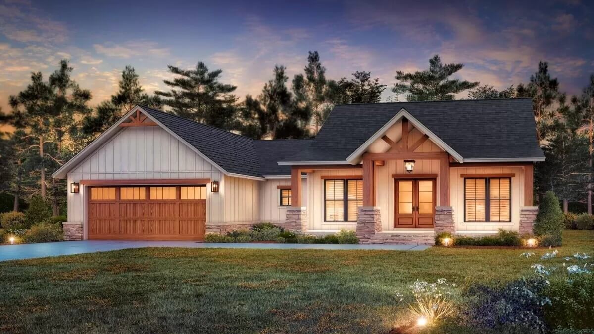 Hill Country Style 3Bedroom SingleStory Modern Farmhouse with Front — free download
