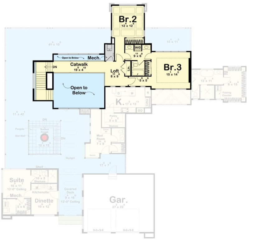 3-Bedroom Two-Story Mid-Century Modern Home with Wraparound Porch, Loft ...