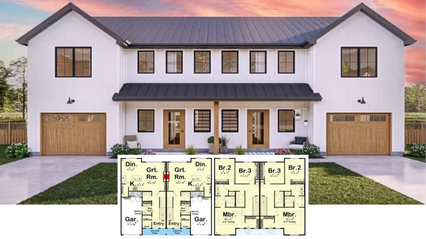Step Inside This Stunning Contemporary Farmhouse with Dual Garages and Symmetrical Sophistication