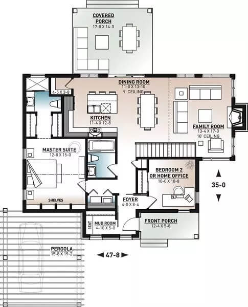 Single-Story Scandinavian Style 2-Bedroom Hygge 2 Home with Front Porch ... - Floor Plan Layouts For Scandinavian Apartments