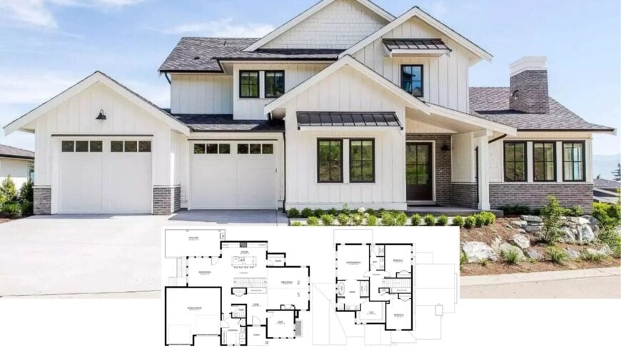 Discover Contemporary Farmhouse Sophistication: A Unique Blend of Brick and Board-and-Batten Siding