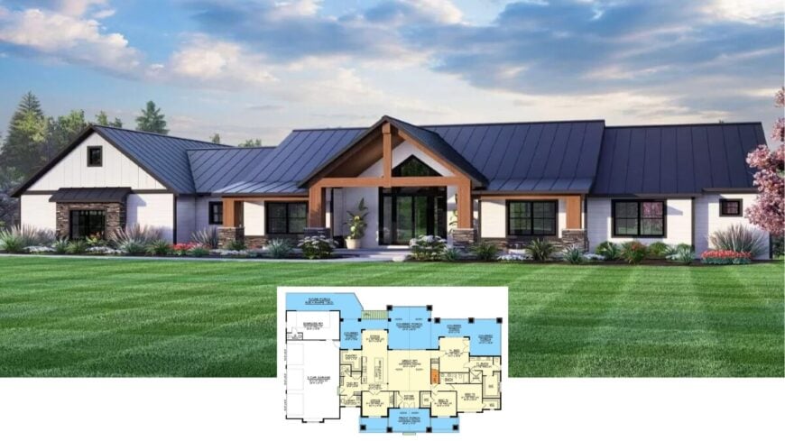 Marvel at the Timeless Appeal of this Contemporary Farmhouse with Striking Timber Accents