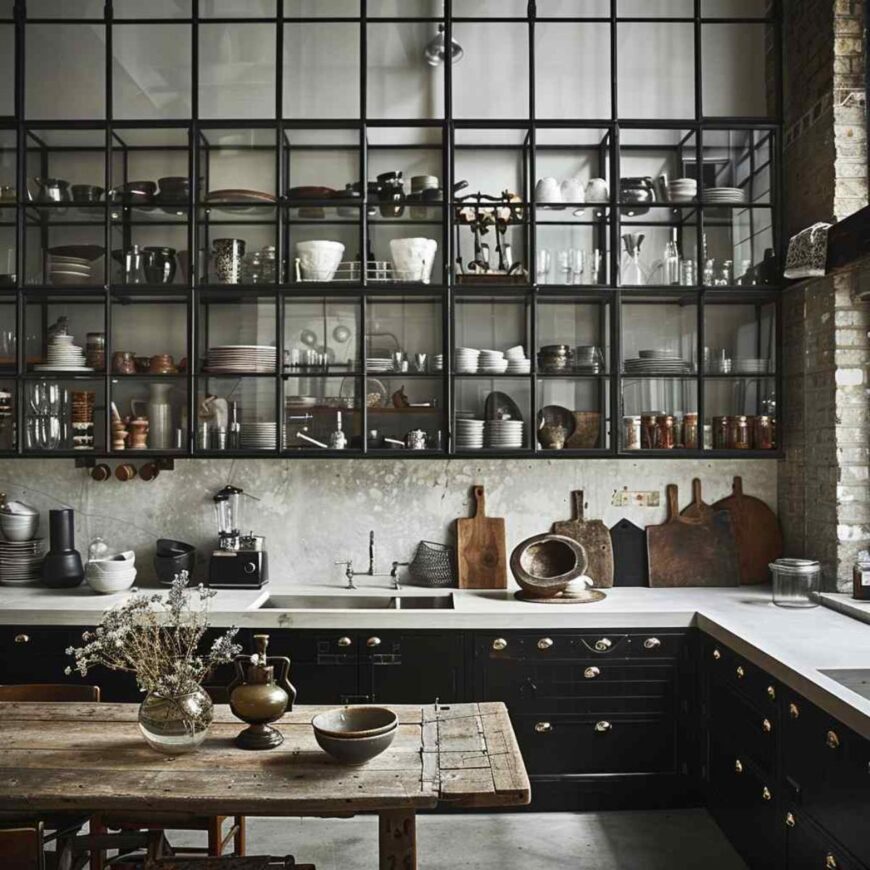 28 Industrial Kitchens Elevate the Everyday with Glass-Front Cabinetry ...