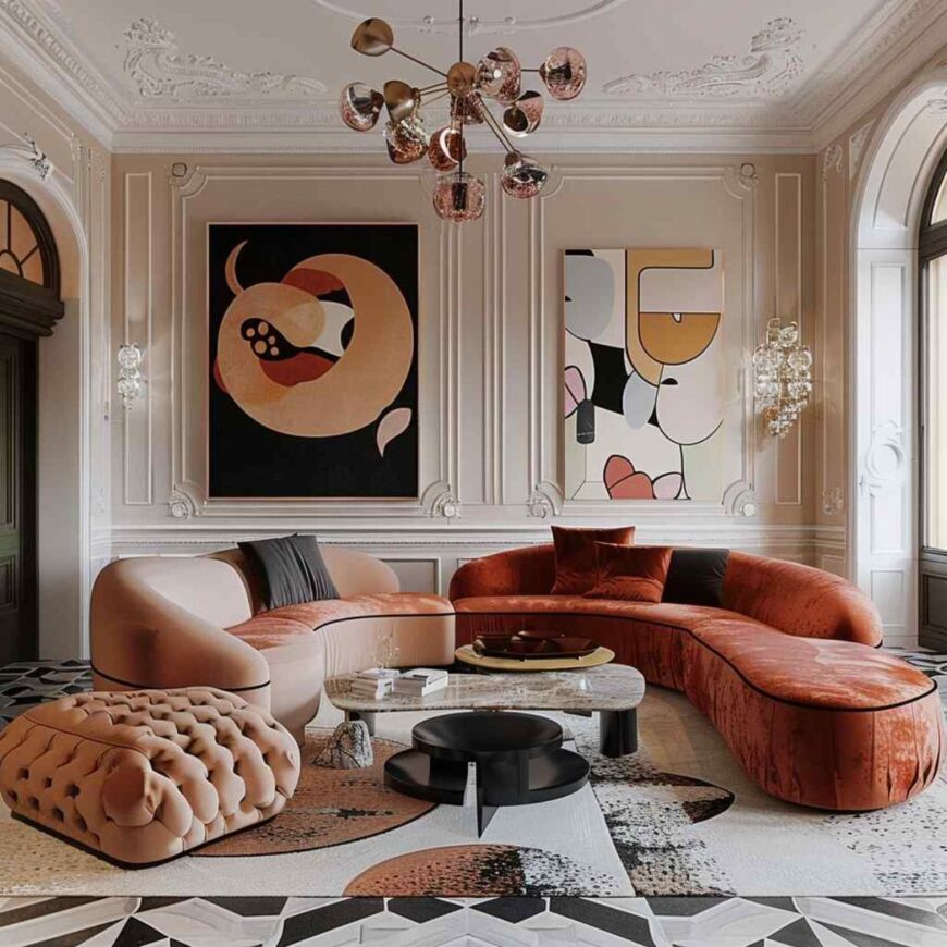 24 Living Rooms Explore Baroque Mashup of Art Deco and Rococo Styles ...