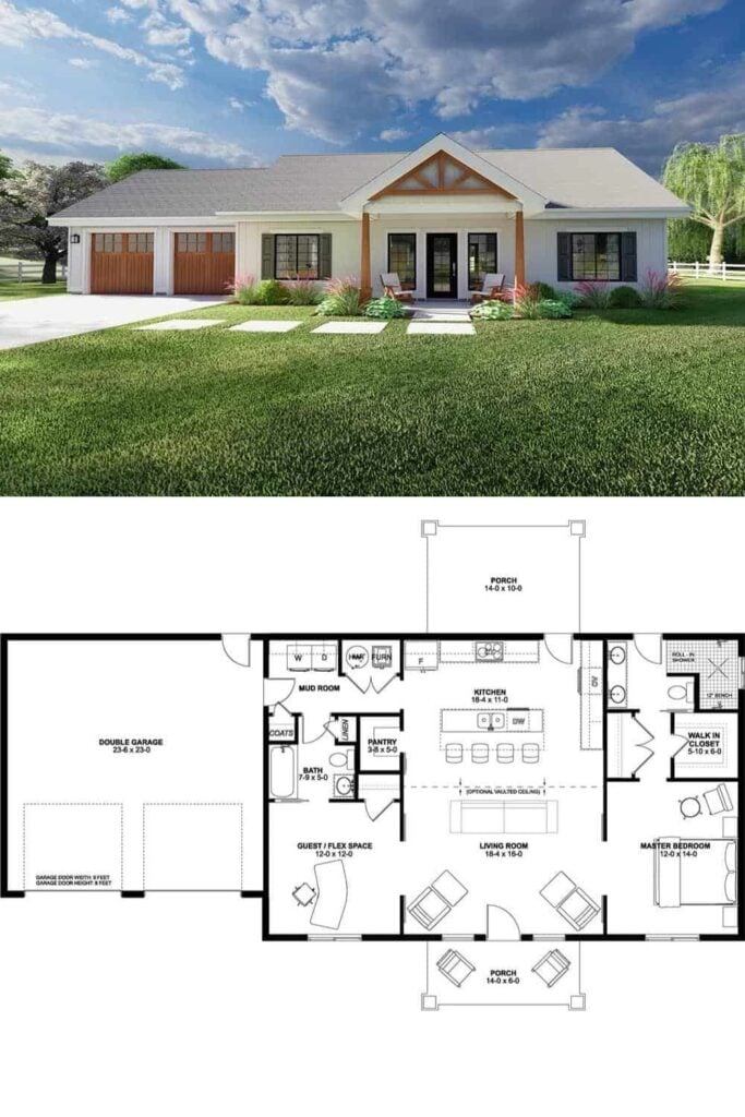 Single-Story Farmhouse Style 2-Bedroom Home with Front Porch and ...