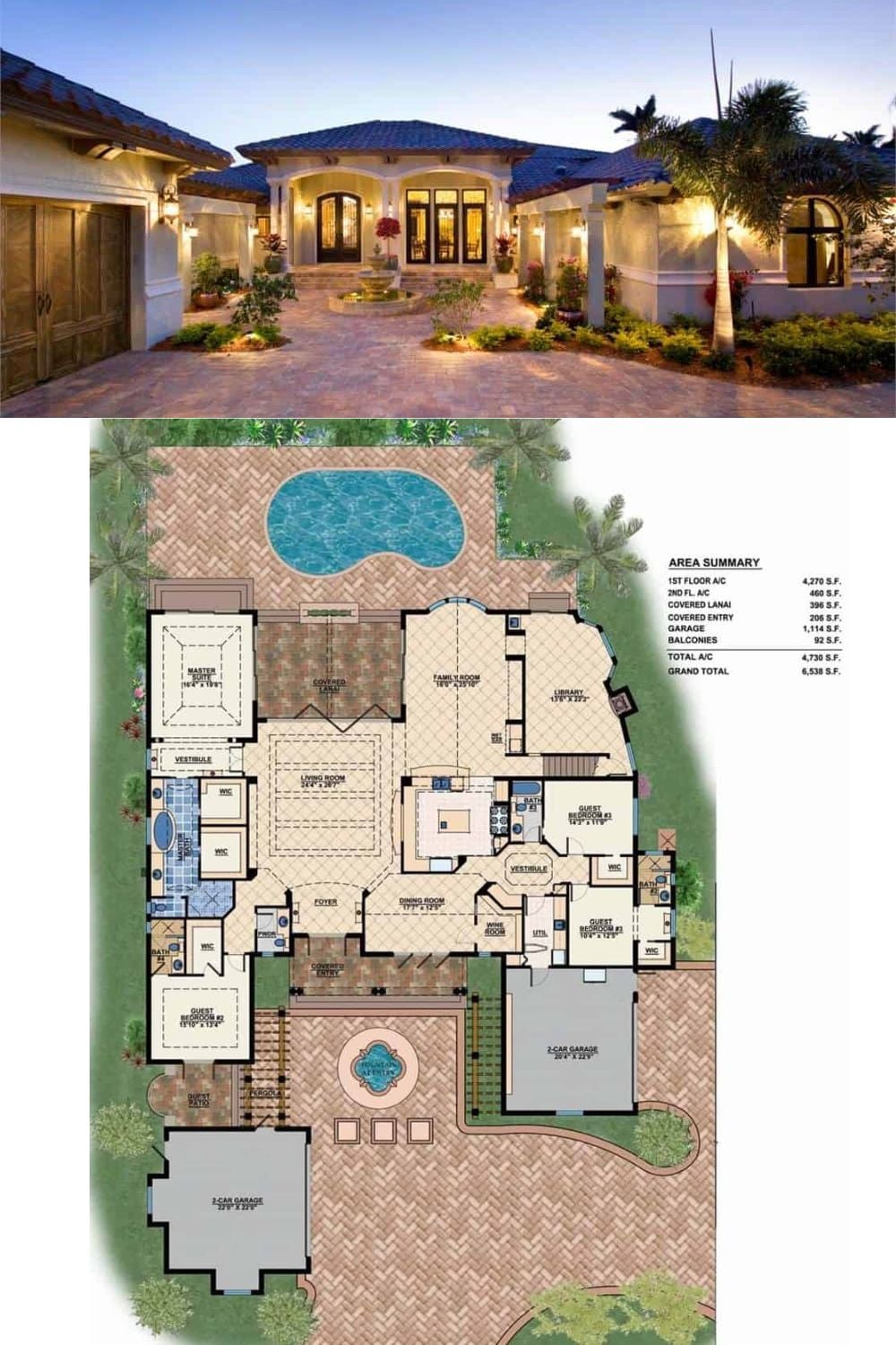 Mediterranean Style Single-Story 4-Bedroom Home with Multiple Garages ...