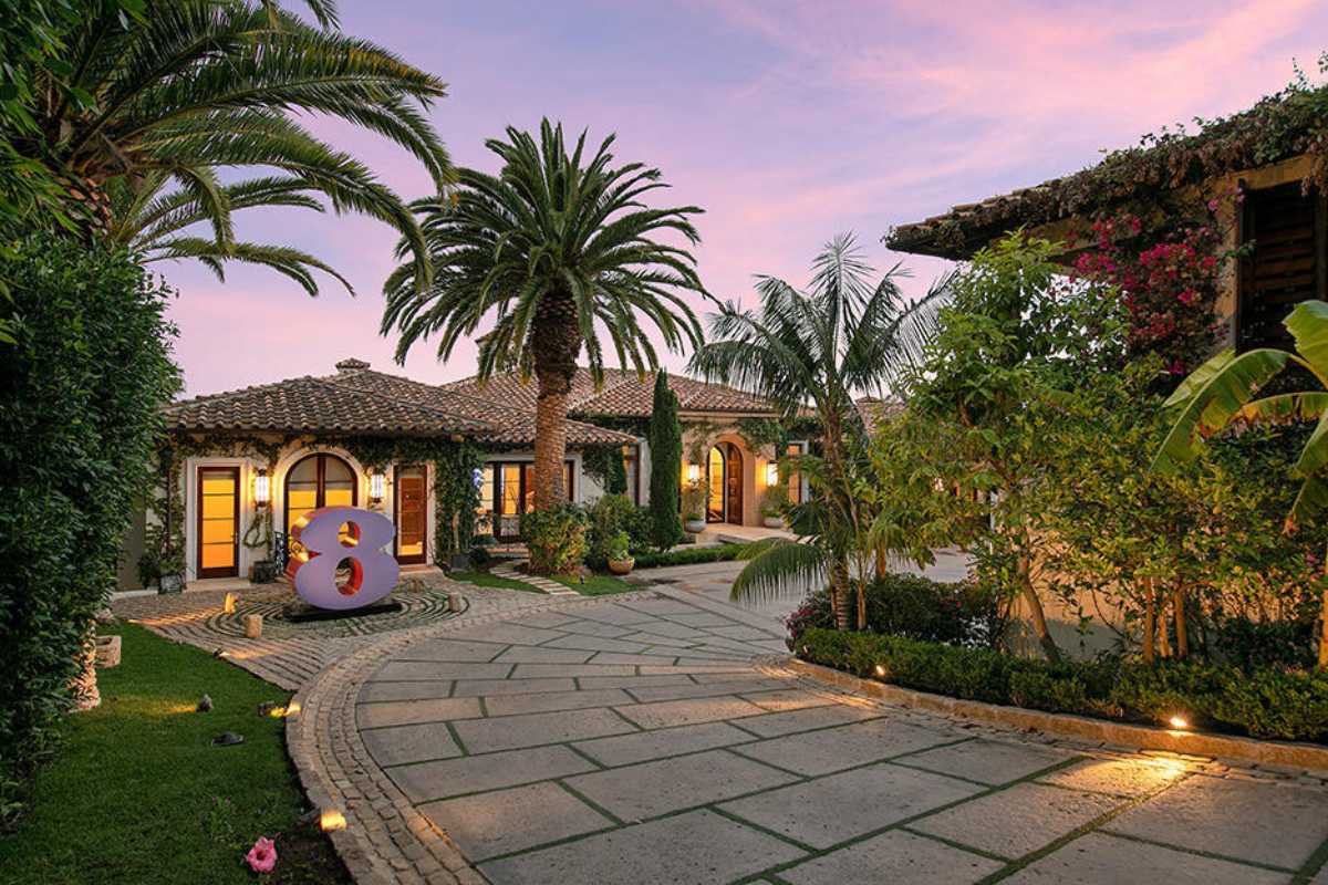 A walkway surrounded by plants and trees.