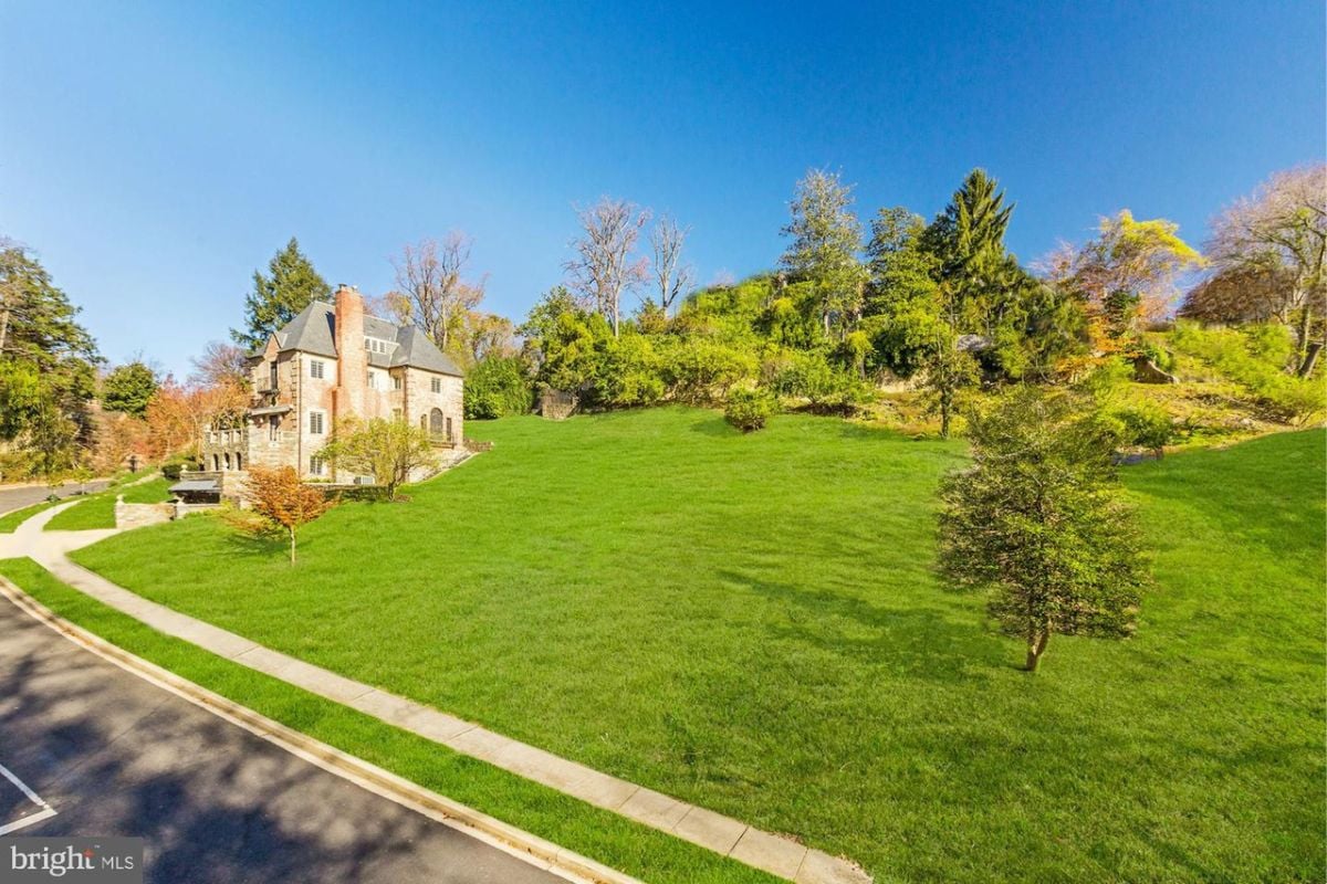 A lawn with green grass and trees.