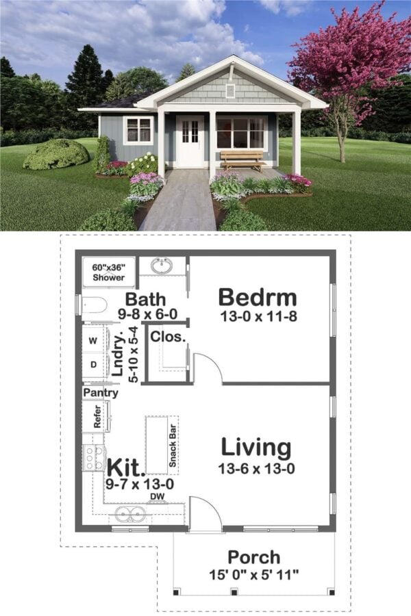 Craftsman Style 1-Bedroom Single-Story Home with Open Living Space and ...