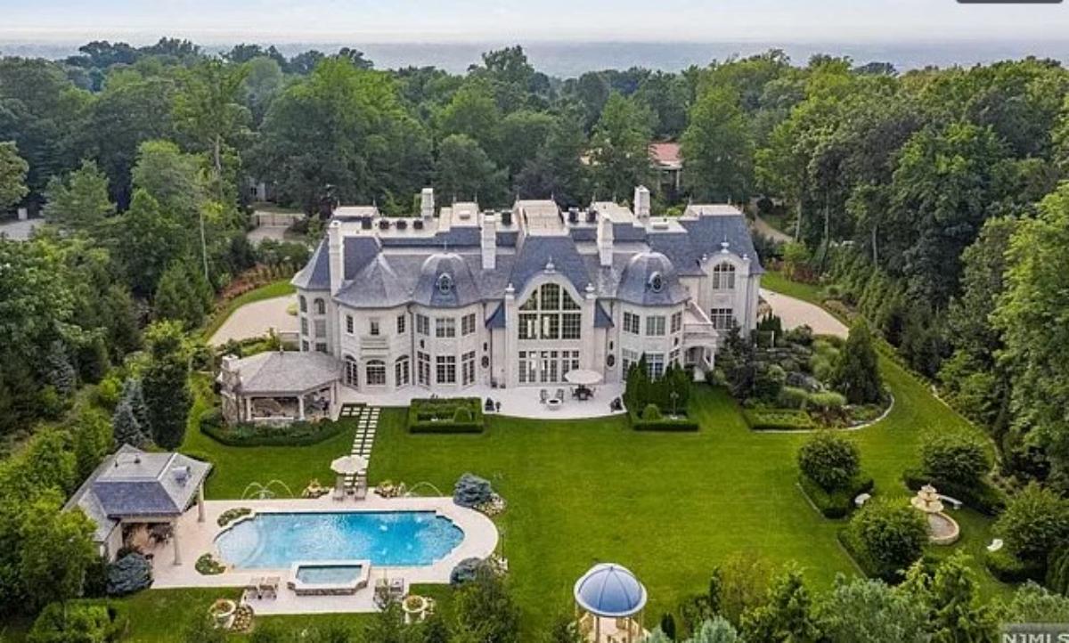 Aerial view of the 11,561 Sq. Ft. Mansion in Alpine, NJ.