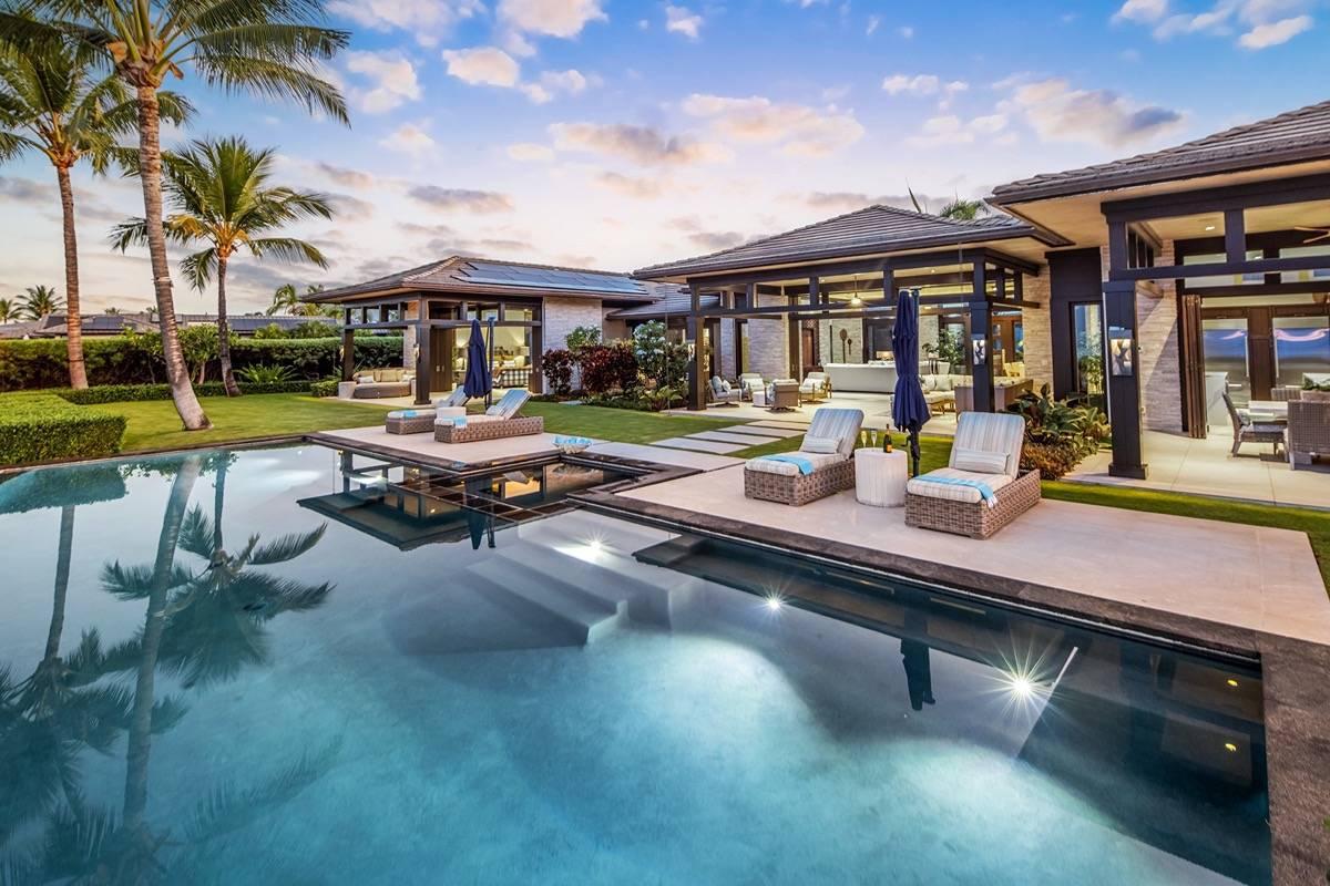 Backyard with a swimming pool.