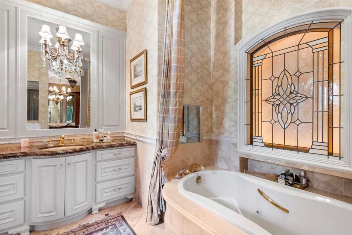Bathroom with a soaking tub.