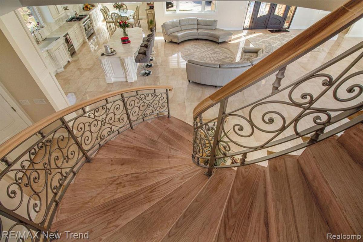 Staircase with metal railings.