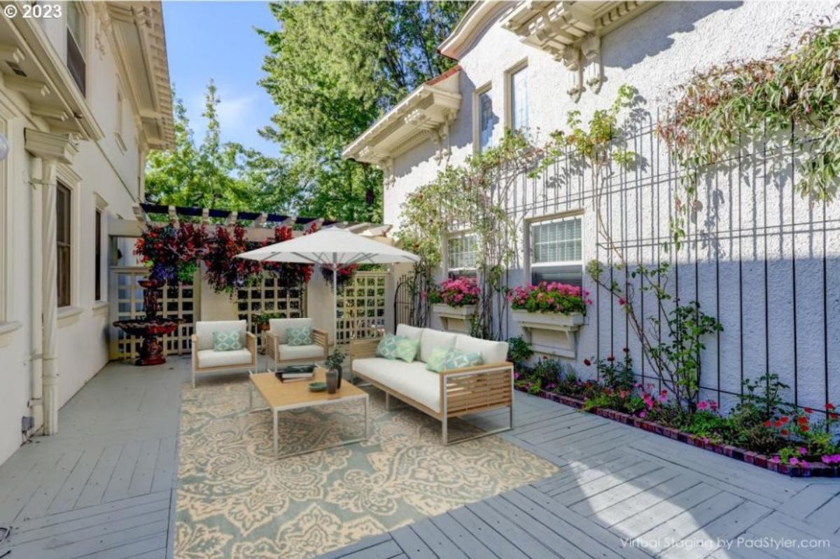 Patio with a table and chairs.